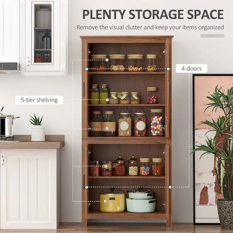 Garde-manger de cuisine autoportant de 162,5 cm à 4 portes avec 3 étagères réglables