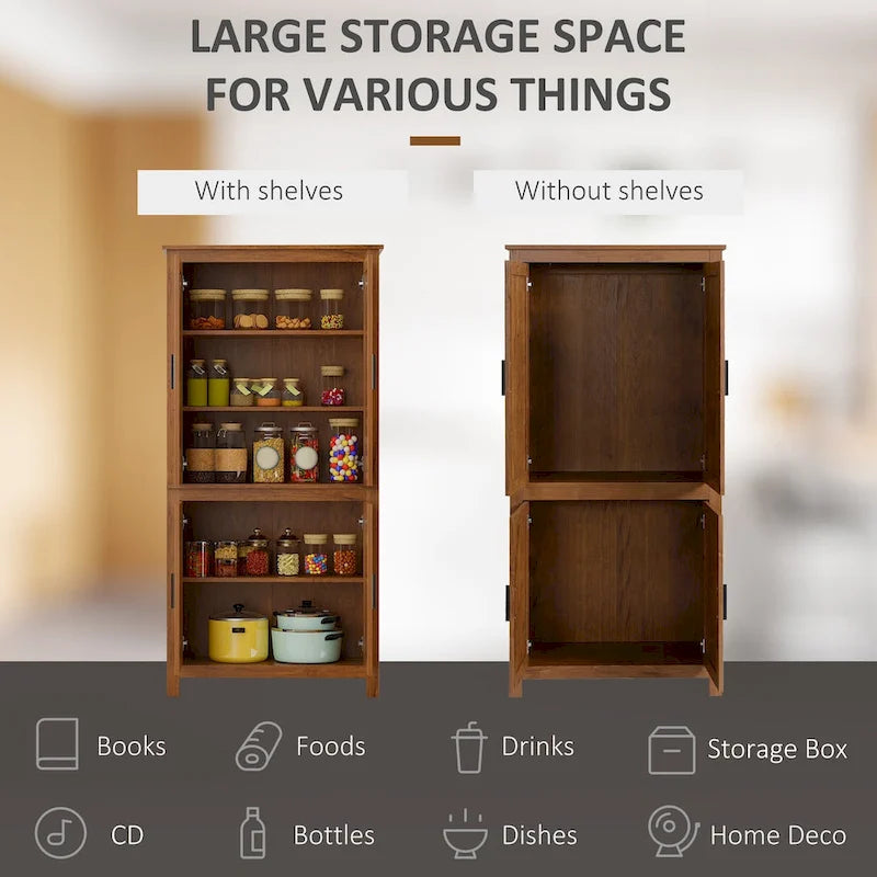 Garde-manger de cuisine autoportant de 162,5 cm à 4 portes avec 3 étagères réglables