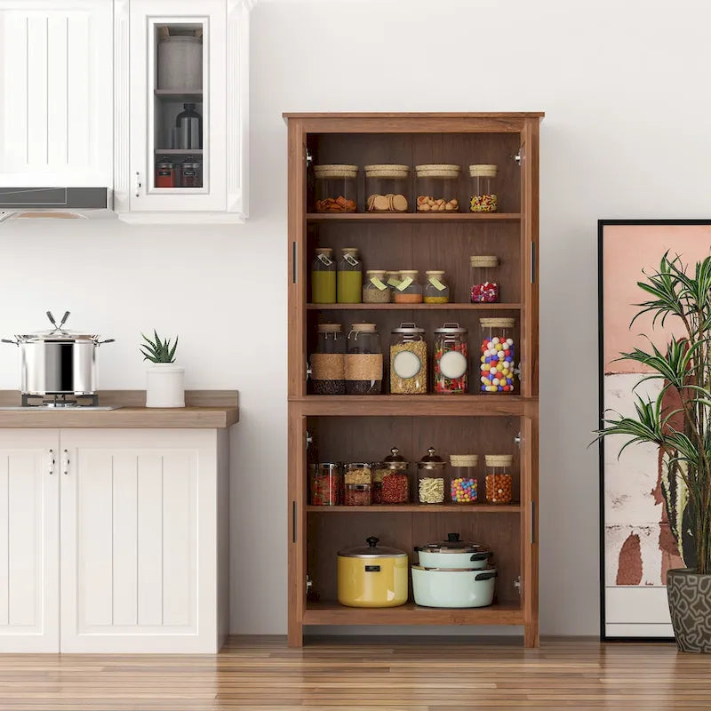 Garde-manger de cuisine autoportant de 162,5 cm à 4 portes avec 3 étagères réglables