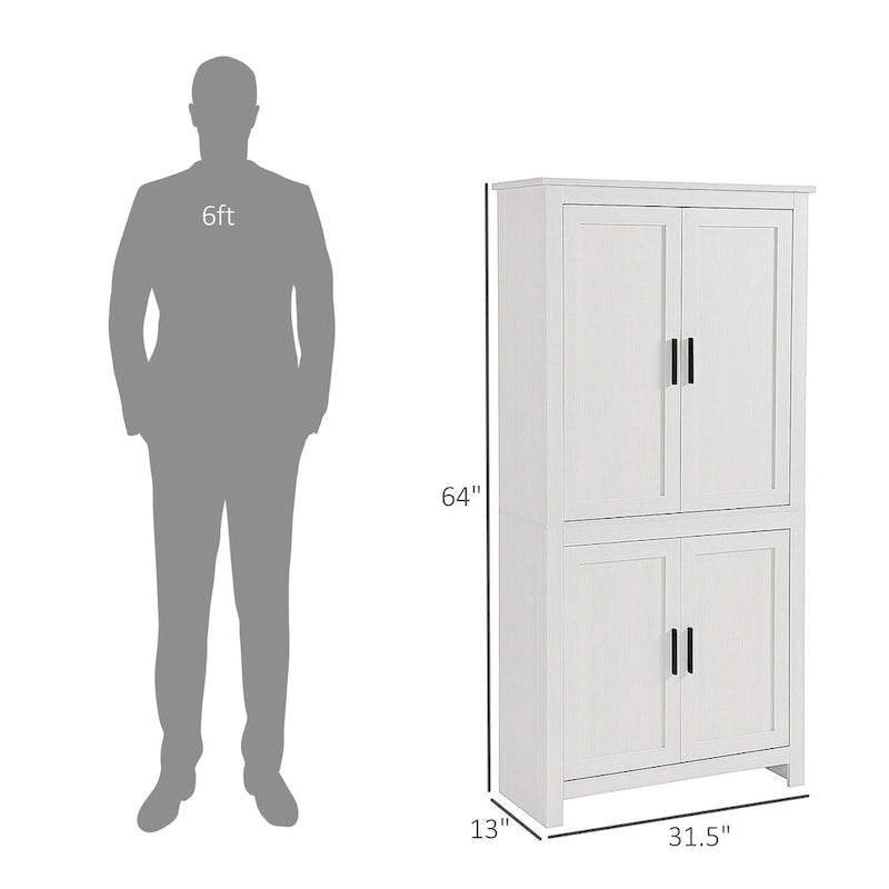 Garde-manger de cuisine autoportant de 162,5 cm à 4 portes avec 3 étagères réglables