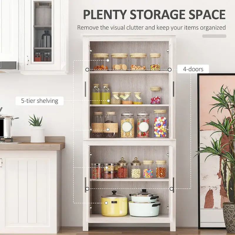 Garde-manger de cuisine autoportant de 162,5 cm à 4 portes avec 3 étagères réglables