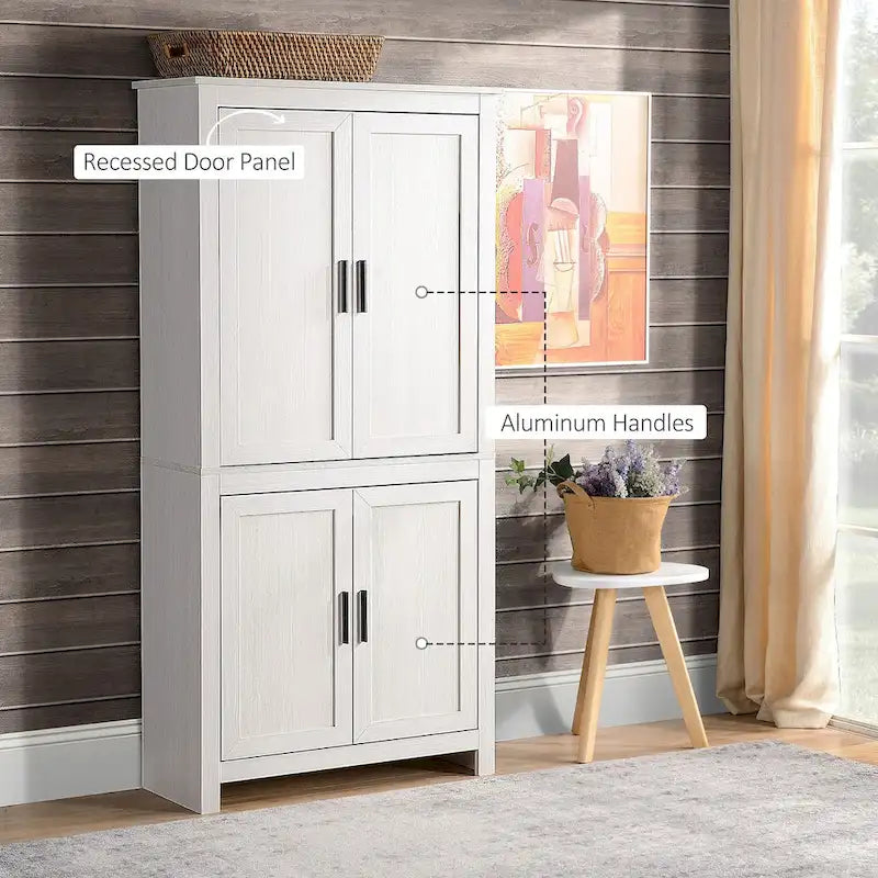 Garde-manger de cuisine autoportant de 162,5 cm à 4 portes avec 3 étagères réglables