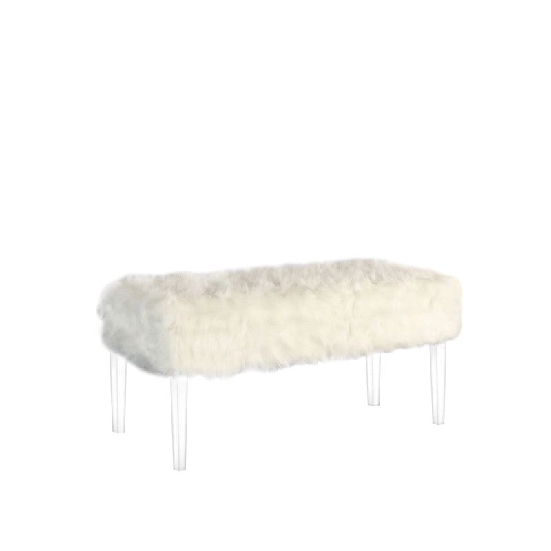 42 Gray and Clear Upholstered Faux Fur Bench with Flip Top