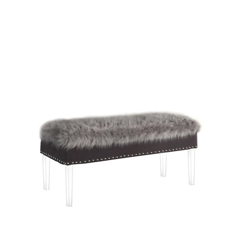 Banc en similicuir gris et transparent avec dessus rabattable de 42 po