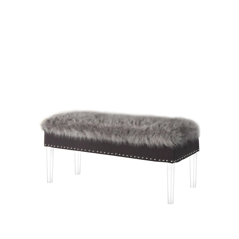 Banc en similicuir gris et transparent avec dessus rabattable de 42 po
