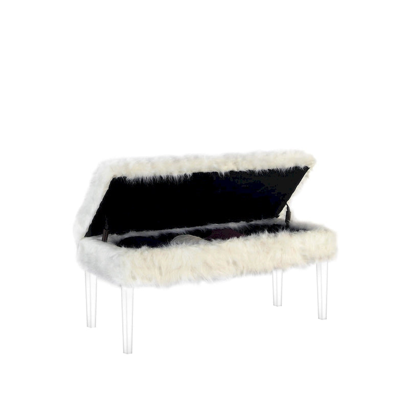 Banc en similicuir gris et transparent avec dessus rabattable de 42 po