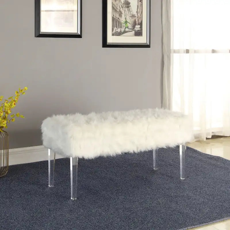 Banc en similicuir gris et transparent avec dessus rabattable de 42 po