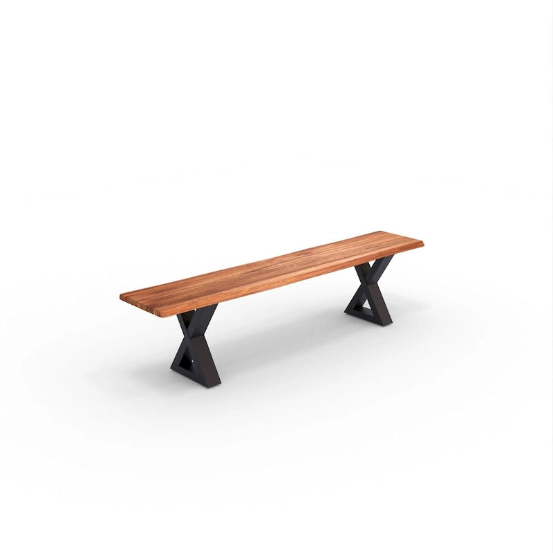 Banc en bois massif avec piètement en X noir thermolaqué