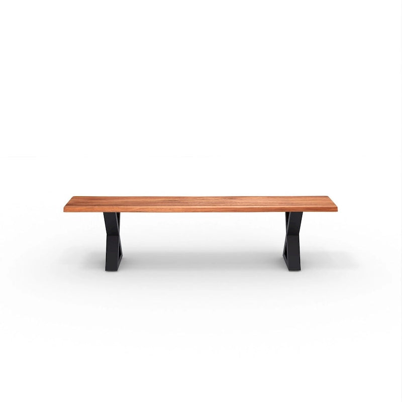 Banc en bois massif avec piètement en X noir thermolaqué