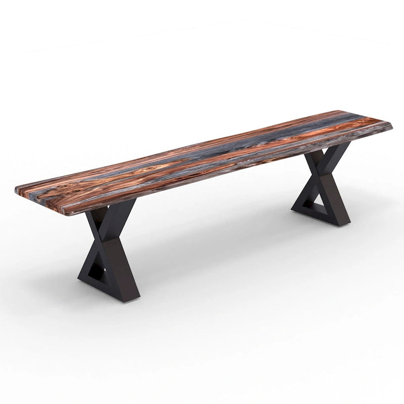 Banc en bois massif avec piètement en X noir thermolaqué