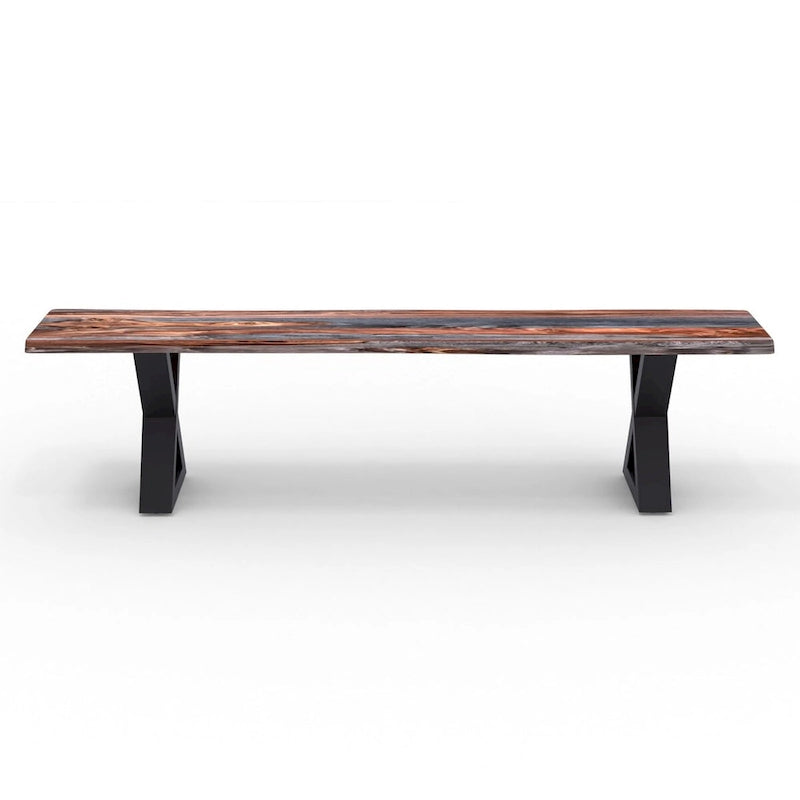 Banc en bois massif avec piètement en X noir thermolaqué