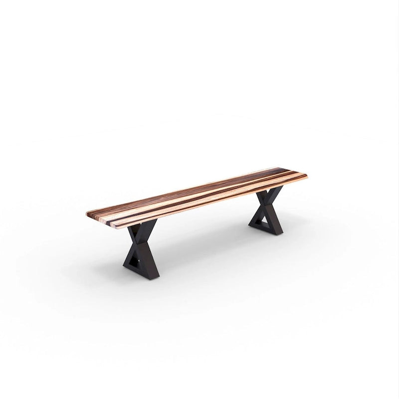 Banc en bois massif avec piètement en X noir thermolaqué