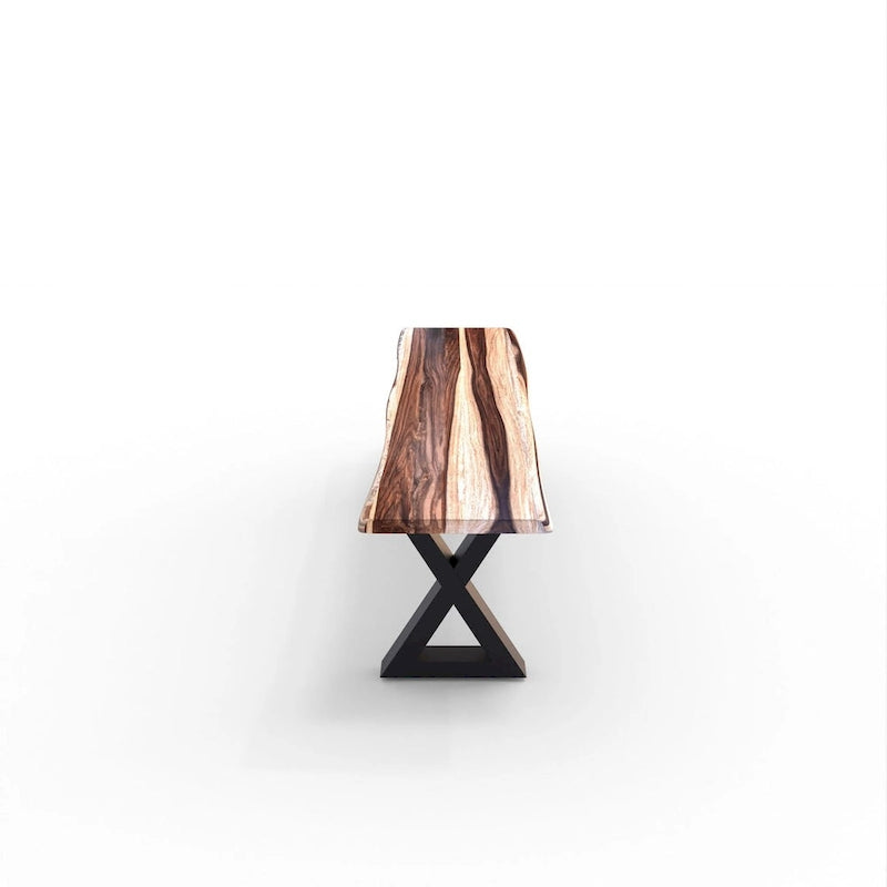 Banc en bois massif avec piètement en X noir thermolaqué
