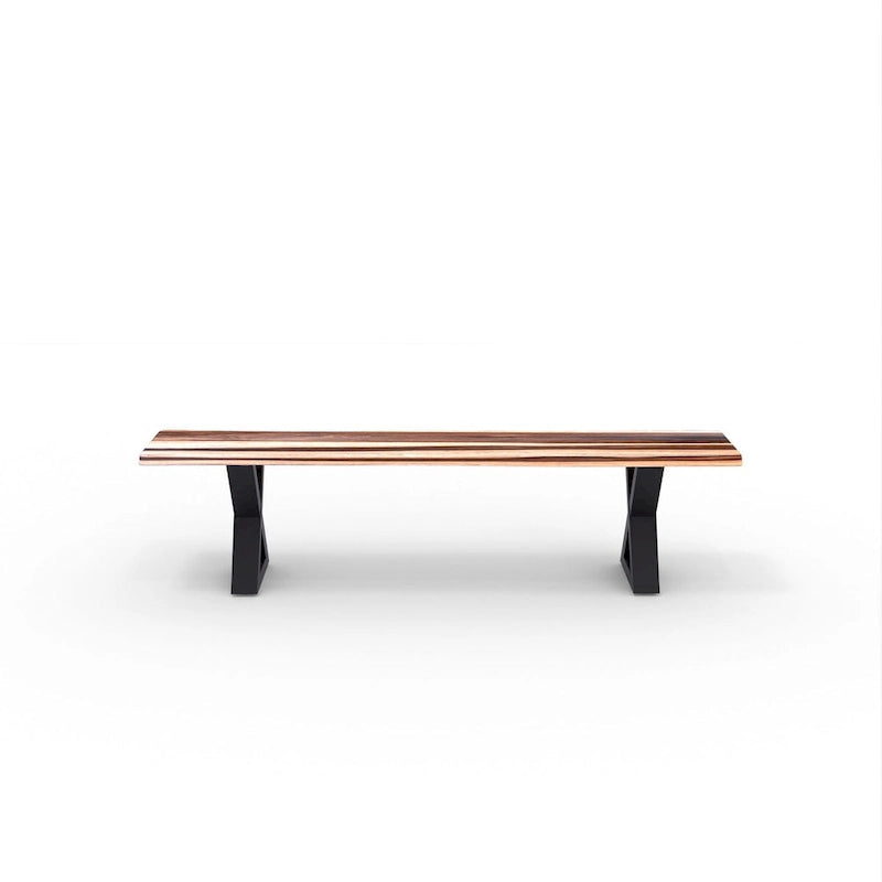 Banc en bois massif avec piètement en X noir thermolaqué