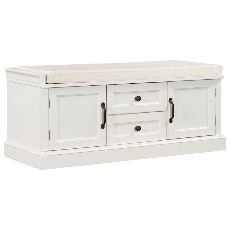 Banc de rangement avec 2 tiroirs et 2 placards, coussin amovible