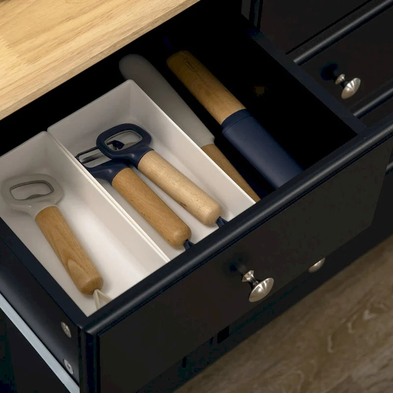 Buffet avec tiroirs de rangement, plateau en bois d'hévéa et étagères réglables, noir