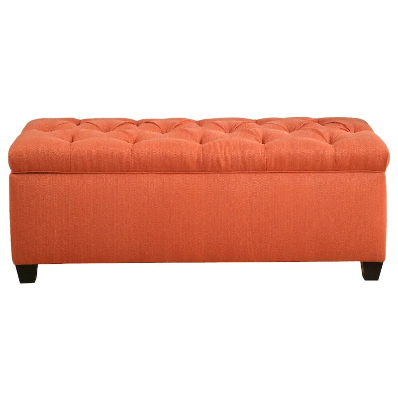 Banc de rangement en lin Citrouille, capitonnage en losanges