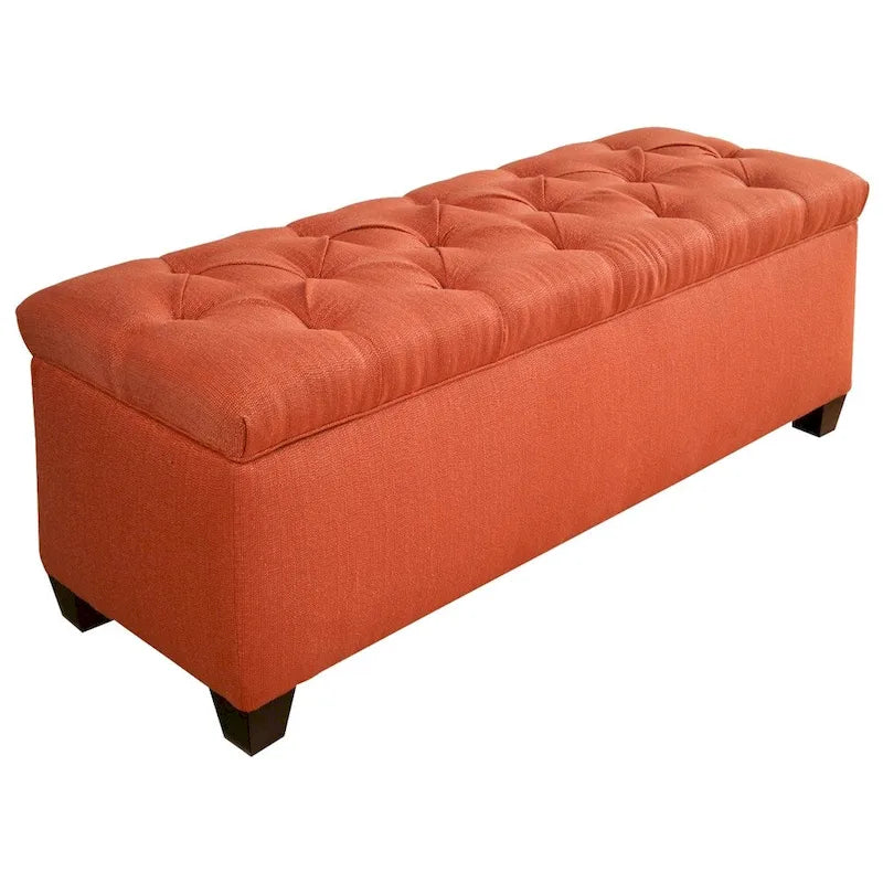 Banc de rangement en lin Citrouille, capitonnage en losanges