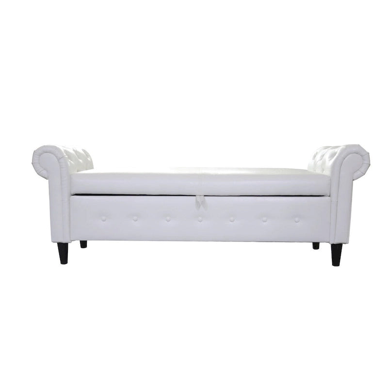 Armed Ottoman Storage Bench with Button Tufted PU Leather