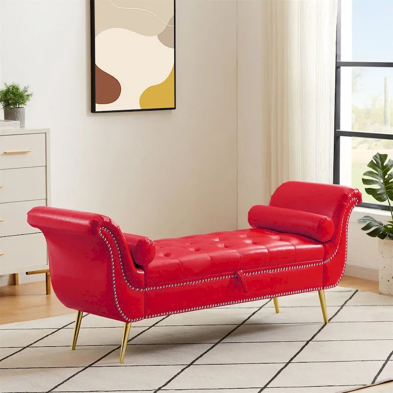 Banc de rangement ottoman armé avec cuir PU capitonné