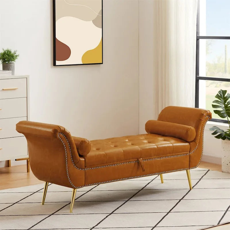 Banc de rangement ottoman armé avec cuir PU capitonné
