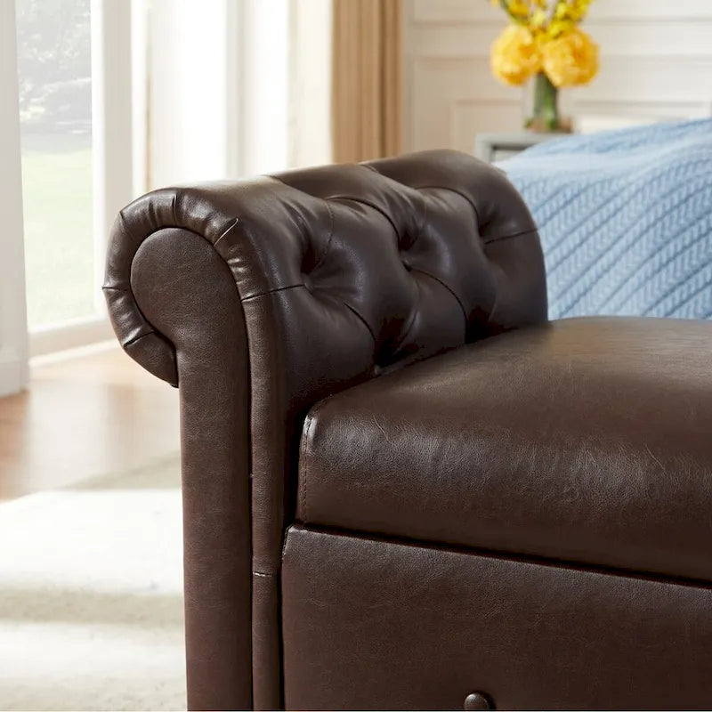 Banc de rangement ottoman armé avec cuir PU capitonné