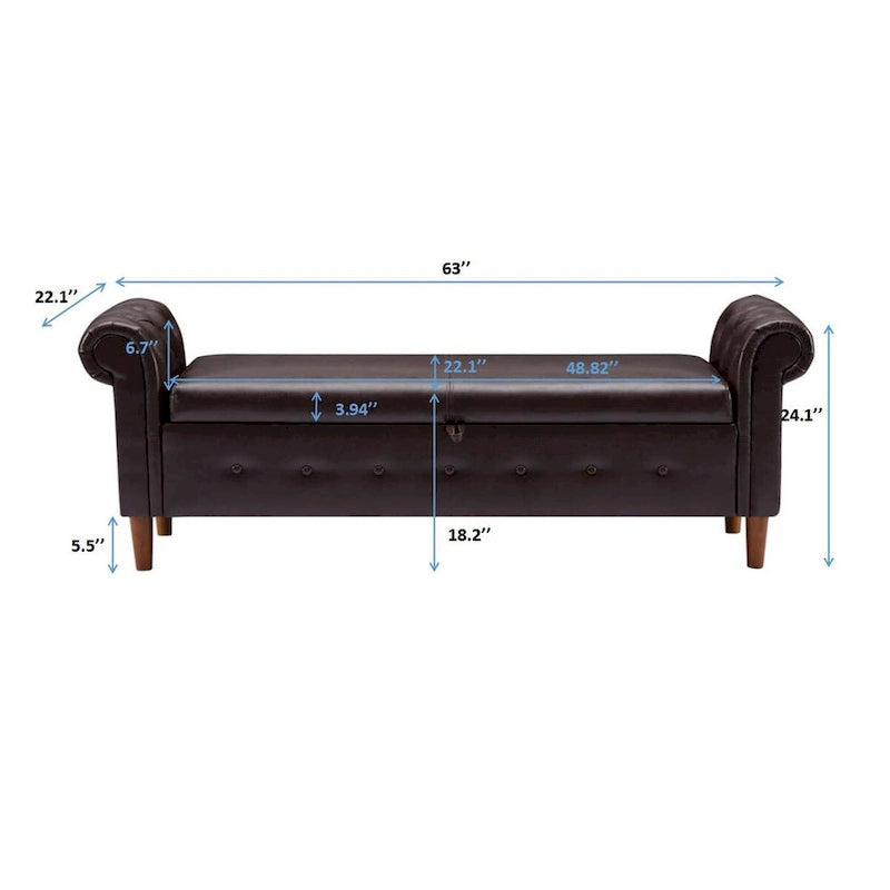 Banc de rangement ottoman armé avec cuir PU capitonné