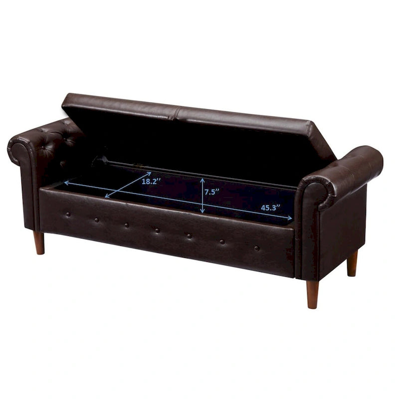 Banc de rangement ottoman armé avec cuir PU capitonné