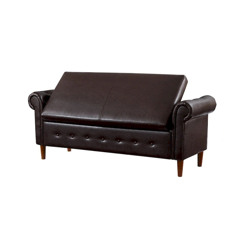 Banc de rangement ottoman armé avec cuir PU capitonné