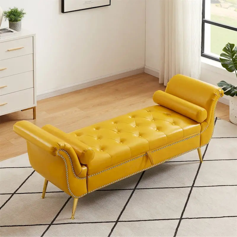 Banc de rangement ottoman armé avec cuir PU capitonné