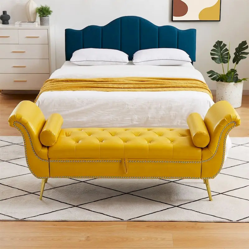 Banc de rangement ottoman armé avec cuir PU capitonné
