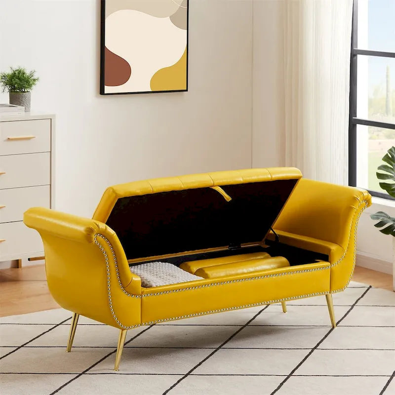 Banc de rangement ottoman armé avec cuir PU capitonné