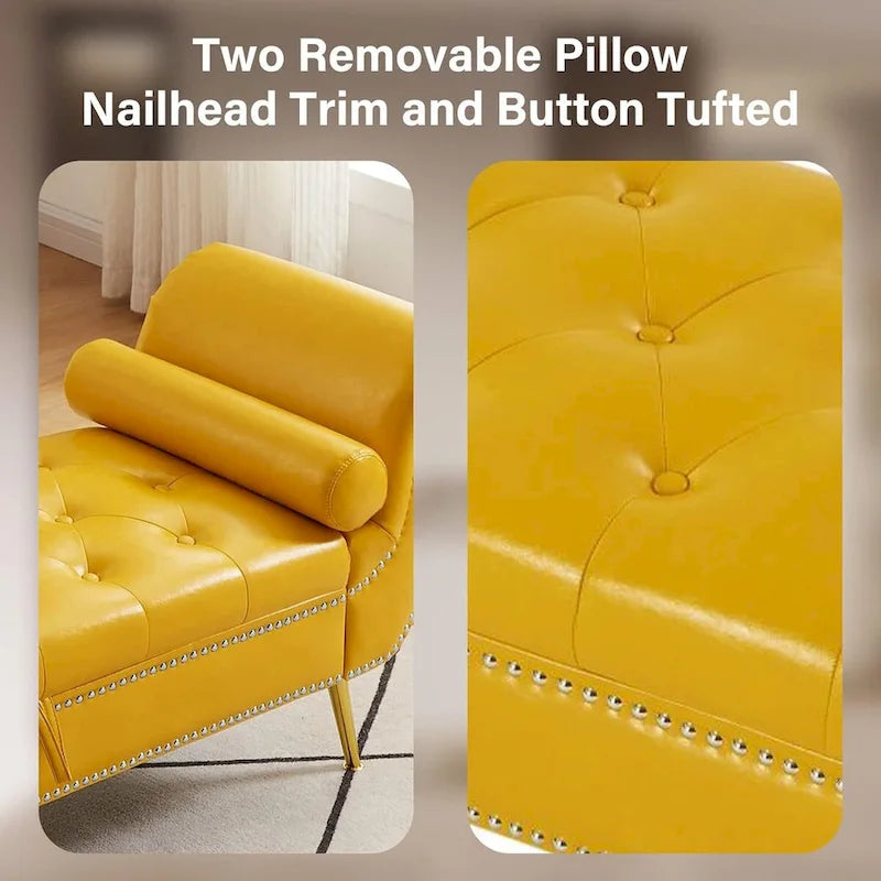 Banc de rangement ottoman armé avec cuir PU capitonné