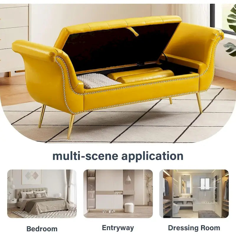 Banc de rangement ottoman armé avec cuir PU capitonné