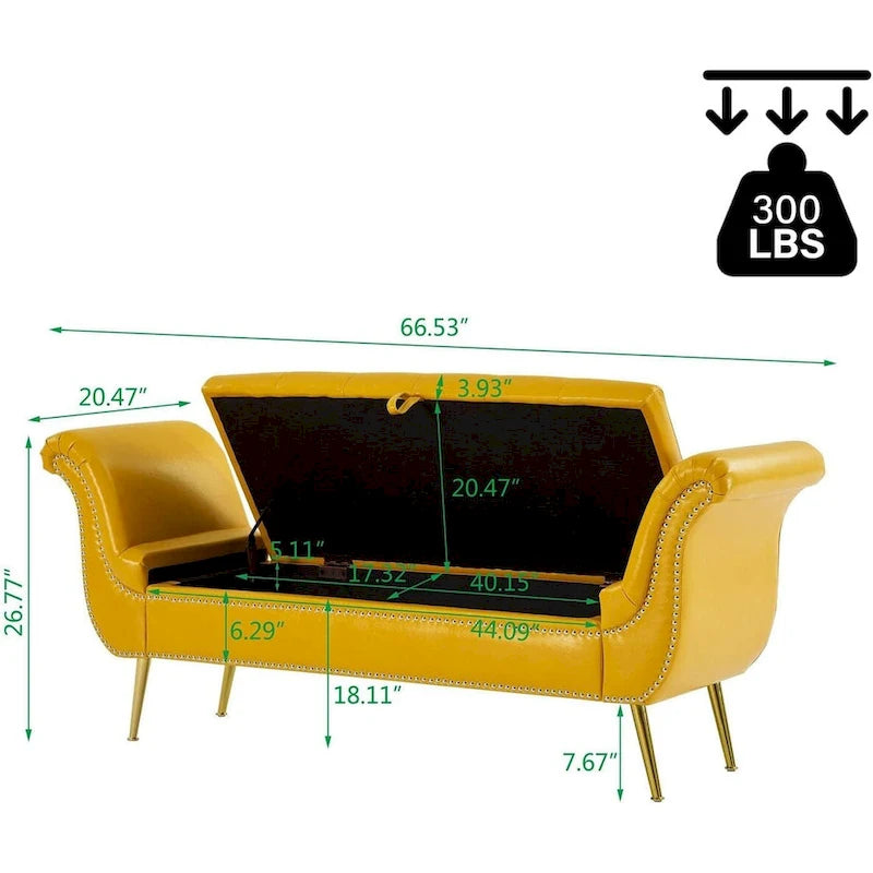 Banc de rangement ottoman armé avec cuir PU capitonné