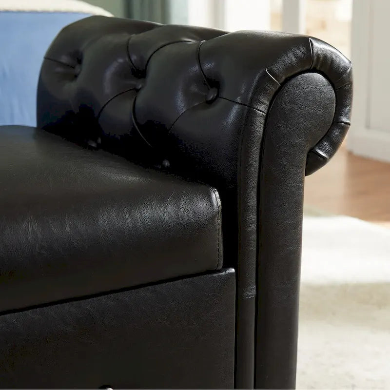 Banc de rangement ottoman armé avec cuir PU capitonné