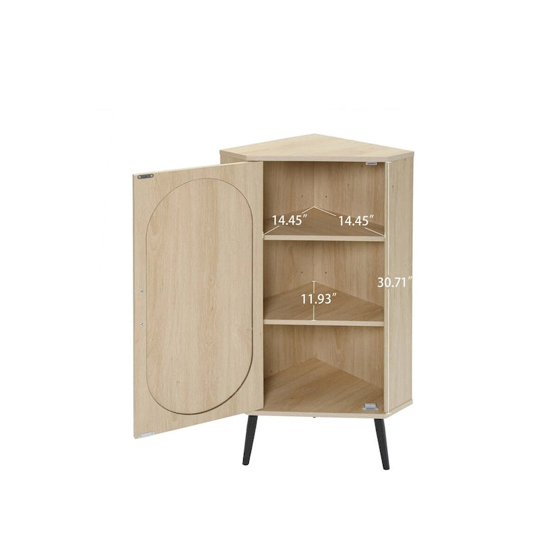 Meuble d'angle autoportant avec porte en rotin pour petits espaces