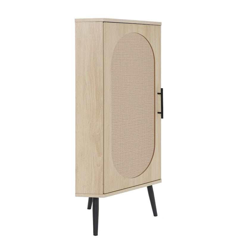 Meuble d'angle autoportant avec porte en rotin pour petits espaces