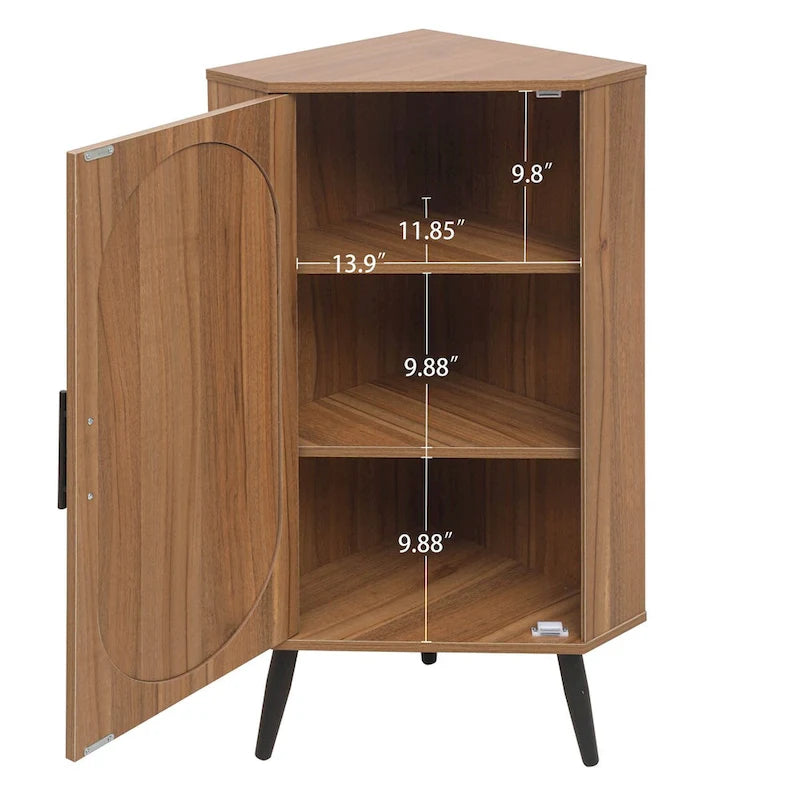 Meuble d'angle autoportant avec porte en rotin pour petits espaces