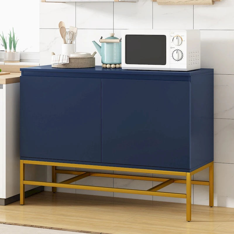 Buffet de Luxe Minimaliste avec Pieds en Métal Doré et Étagères Réglables