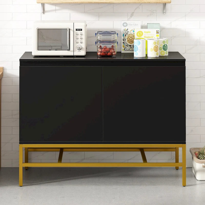 Buffet de Luxe Minimaliste avec Pieds en Métal Doré et Étagères Réglables