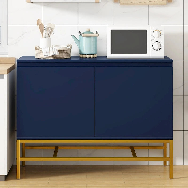 Buffet de Luxe Minimaliste avec Pieds en Métal Doré et Étagères Réglables