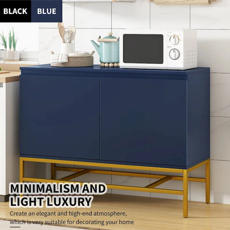 Buffet de Luxe Minimaliste avec Pieds en Métal Doré et Étagères Réglables