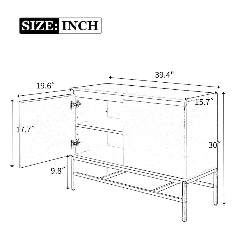 Buffet de Luxe Minimaliste avec Pieds en Métal Doré et Étagères Réglables