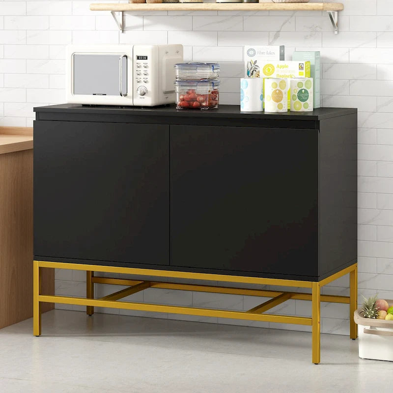 Buffet de Luxe Minimaliste avec Pieds en Métal Doré et Étagères Réglables
