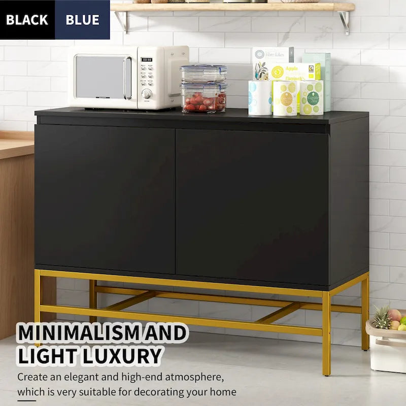 Buffet de Luxe Minimaliste avec Pieds en Métal Doré et Étagères Réglables