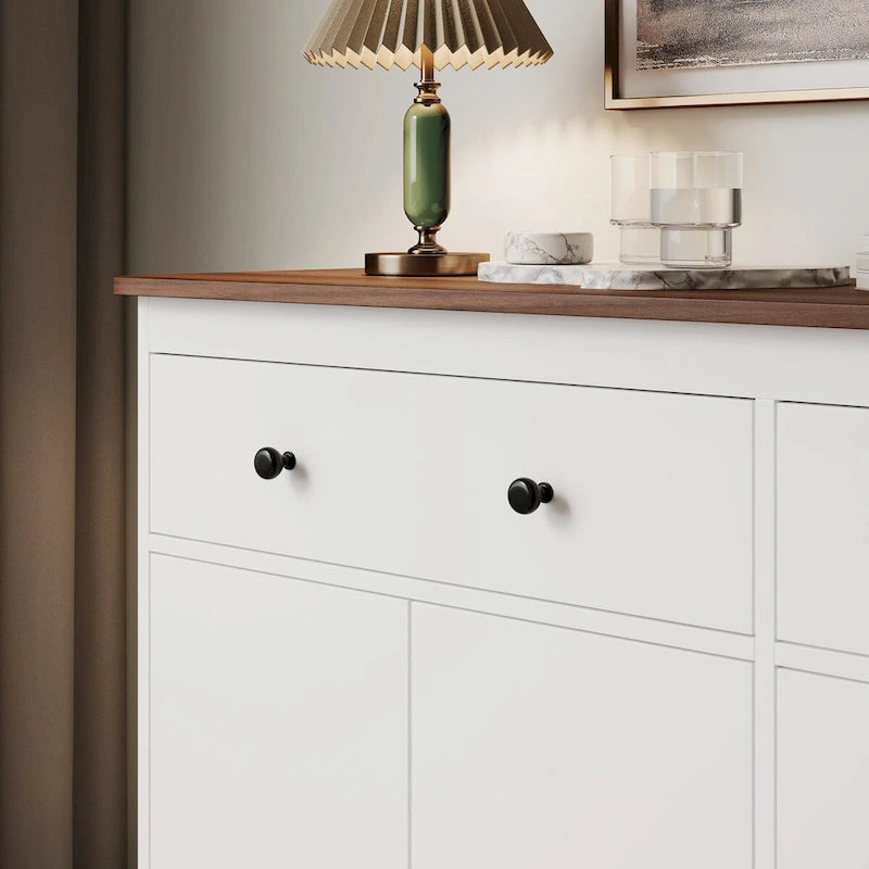 Bahut-buffet de rangement moderne avec 2 tiroirs et 4 portes, blanc