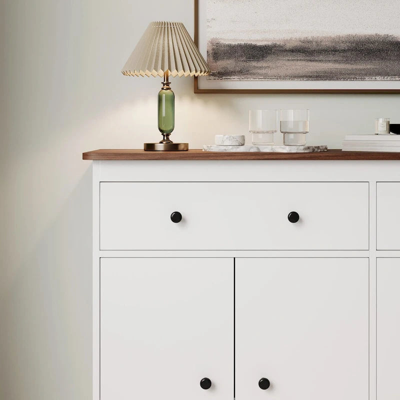 Bahut-buffet de rangement moderne avec 2 tiroirs et 4 portes, blanc