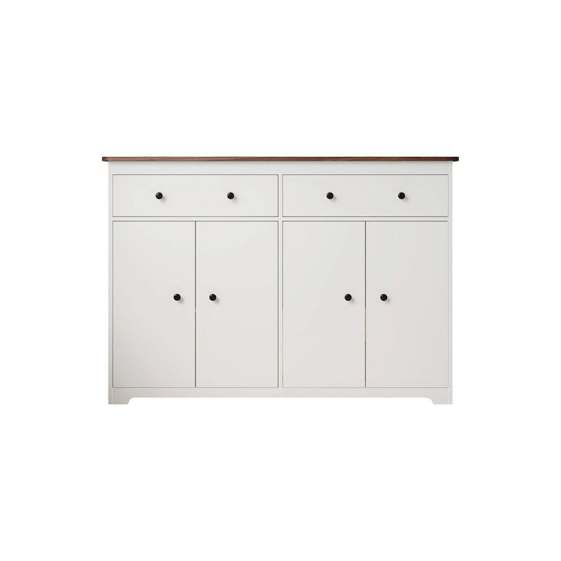 Bahut-buffet de rangement moderne avec 2 tiroirs et 4 portes, blanc