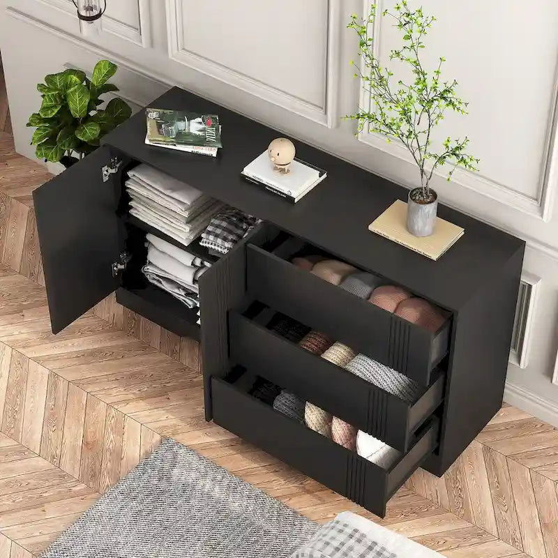 Buffet avec 3 tiroirs et 2 placards, Noir
